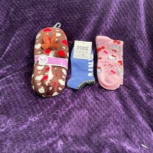 Victoria Secret Ankle Socks, Hello Kitty Kitty Crew Socks, S&S Slippers NEW